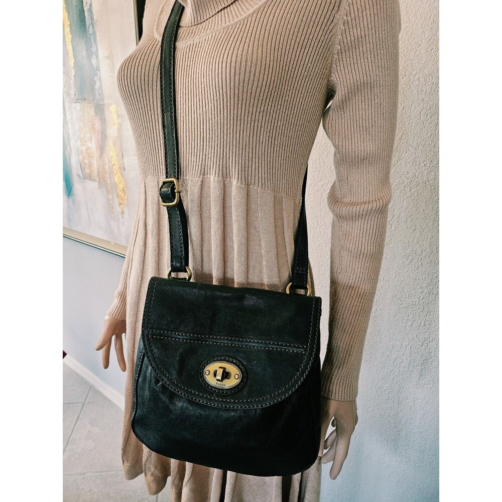 Fossil Vintage Black Pebbled Leather Small Crossbody Bag - Picture 2 of 10